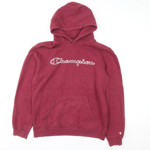 Champion Men's Red Pullover Hoodie Large Logo Fleece Sweatshirt