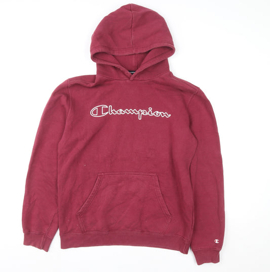 Champion Men's Red Pullover Hoodie Large Logo Fleece Sweatshirt