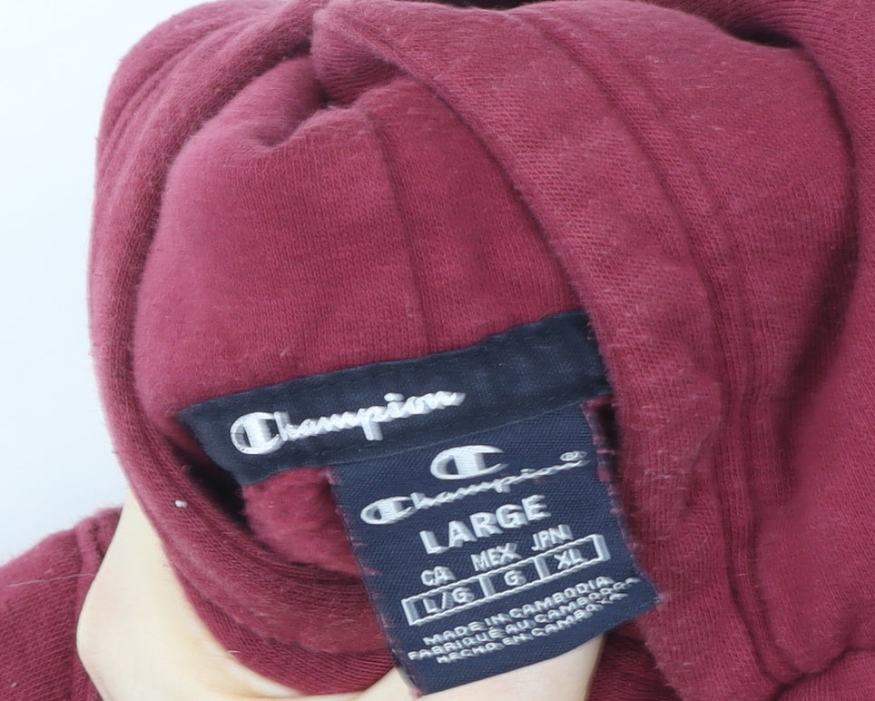 Champion Men's Red Pullover Hoodie Large Logo Fleece Sweatshirt
