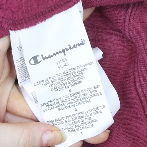 Champion Men's Red Pullover Hoodie Large Logo Fleece Sweatshirt