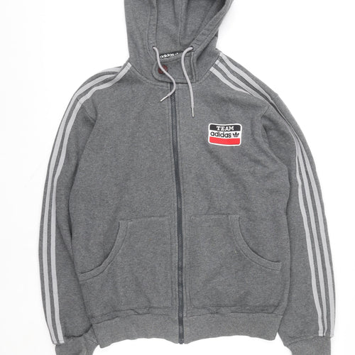Adidas Men's Grey Full Zip Hoodie M Logo Sportswear