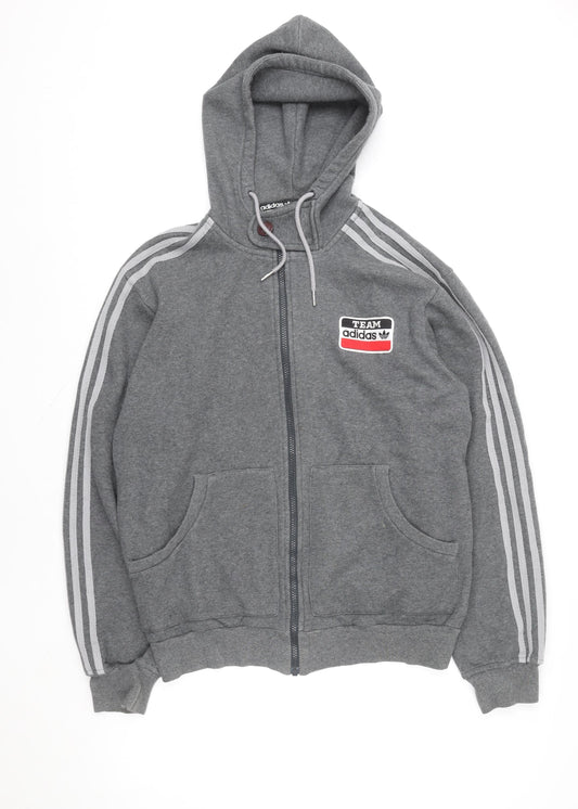 Adidas Men's Grey Full Zip Hoodie M Logo Sportswear