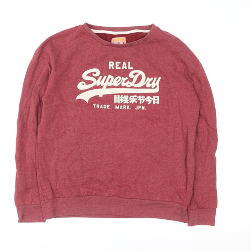 Superdry Womens Red Small Pullover Crew Neck Logo Sweatshirt
