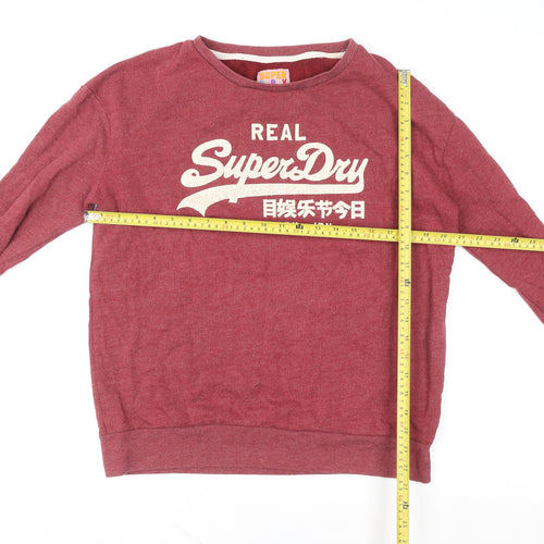 Superdry Womens Red Small Pullover Crew Neck Logo Sweatshirt