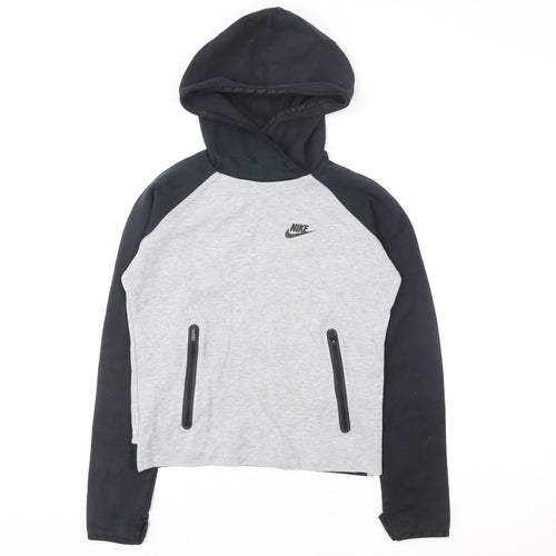 Nike Boys Grey & Black Pullover Hoodie S Regular Fit Logo Sweatshirt