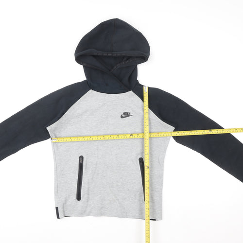 Nike Boys Grey & Black Pullover Hoodie S Regular Fit Logo Sweatshirt