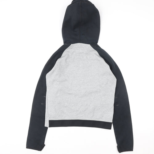Nike Boys Grey & Black Pullover Hoodie S Regular Fit Logo Sweatshirt