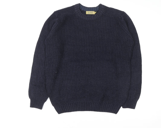 P.G. Field Men's Blue Chunky Knit Acrylic Crew Neck Jumper M