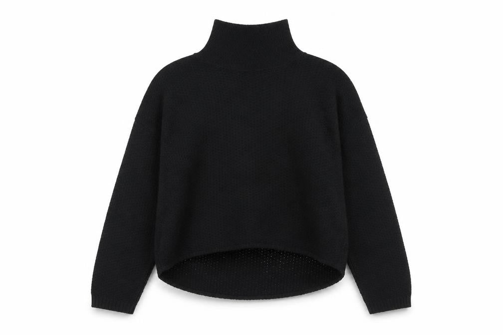 Front view of Daisy Street Women’s Black Roll Neck Pullover Sweatshirt, size S