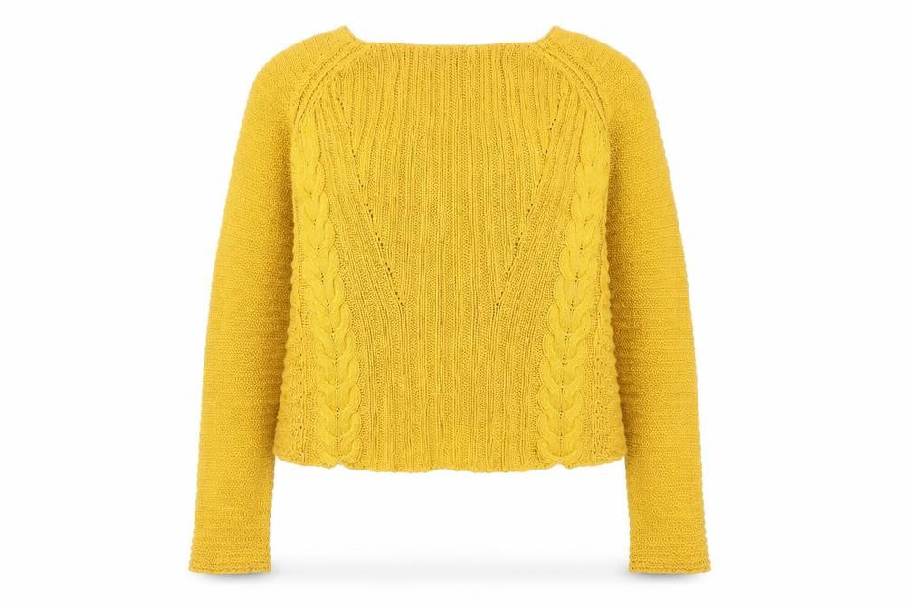 Front view of Zara Knit Women’s Yellow Cable jumper, size S