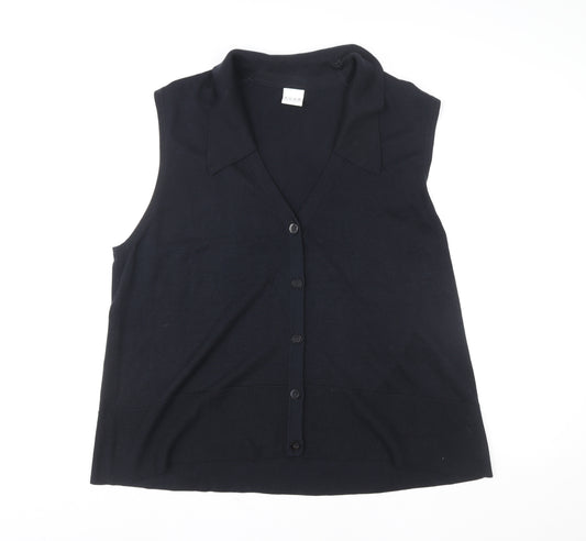 Zara Womens Black Collared Sleeveless Knit Cardigan M