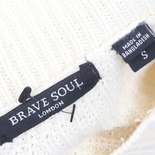 Brave Soul Women Ivory Knit Pullover Sweater Small