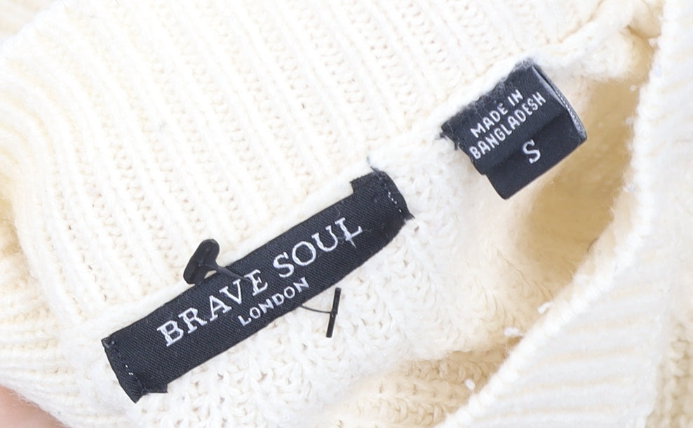 Brave Soul Women Ivory Knit Pullover Sweater Small