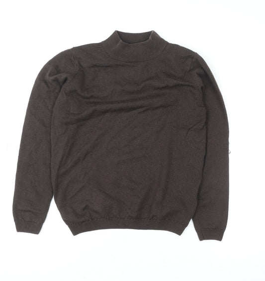 EWM Women Brown Lambswool Pullover Jumper Size S Roll Neck Classic Fit