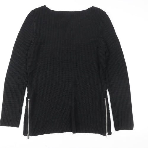 Next Womens Black Size 10 Knitted Pullover Sweatshirt with Zip Detail