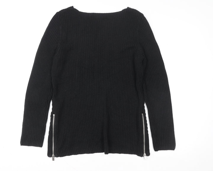 Next Womens Black Size 10 Knitted Pullover Sweatshirt with Zip Detail