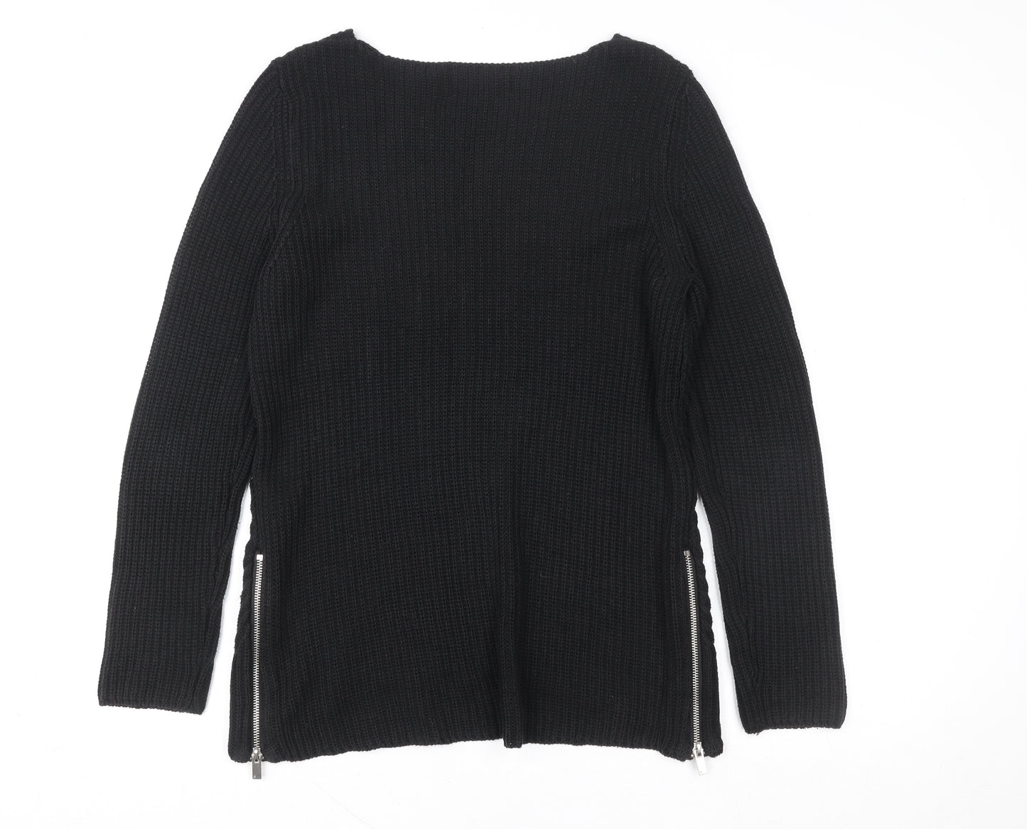 Next Womens Black Size 10 Knitted Pullover Sweatshirt with Zip Detail