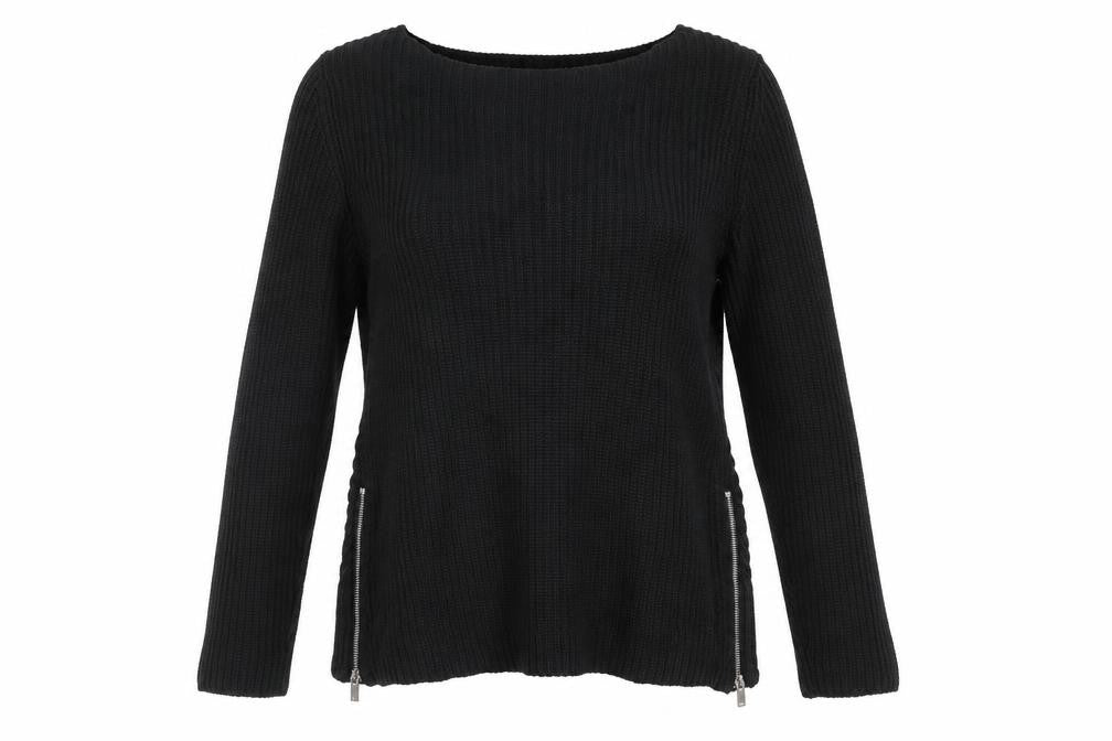 Front view of Next women’s black, size UK 10, knitted pullover sweatshirt with zip detail