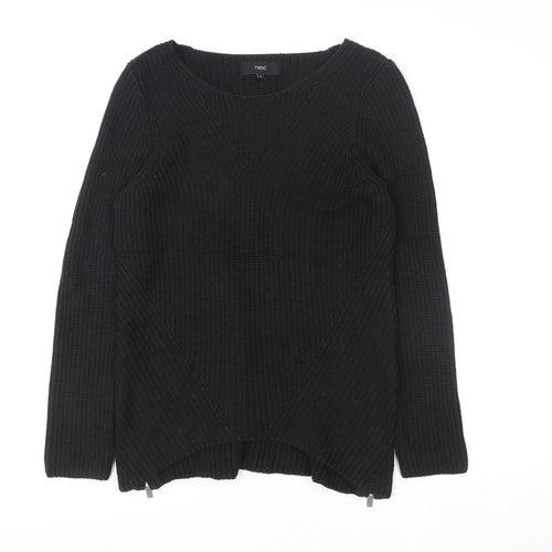 Next Womens Black Size 10 Knitted Pullover Sweatshirt with Zip Detail