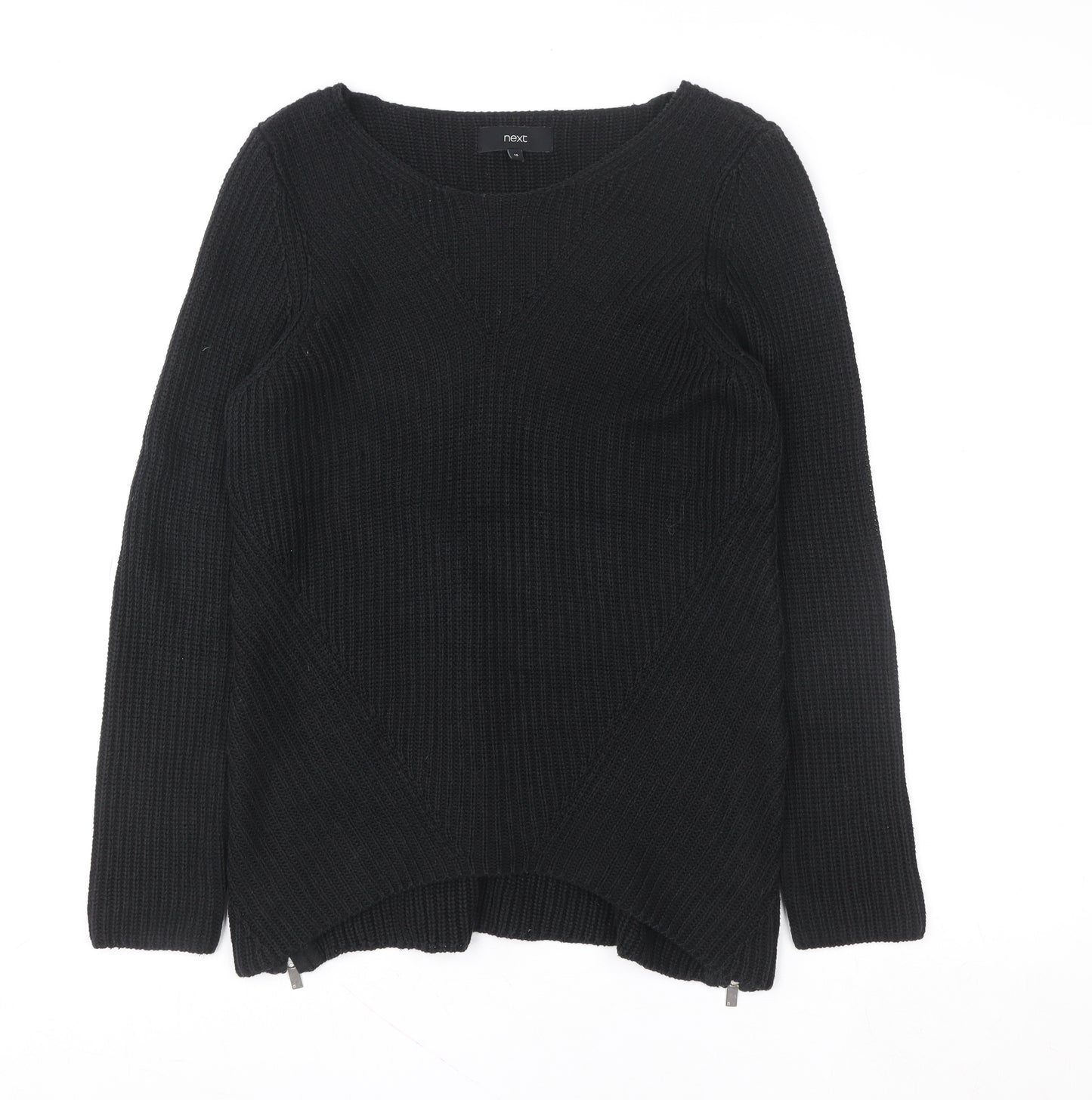 Next Womens Black Size 10 Knitted Pullover Sweatshirt with Zip Detail