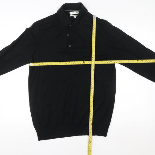 Marks and Spencer Autograph Men's Black Merino Wool Collared Henley Jumper L