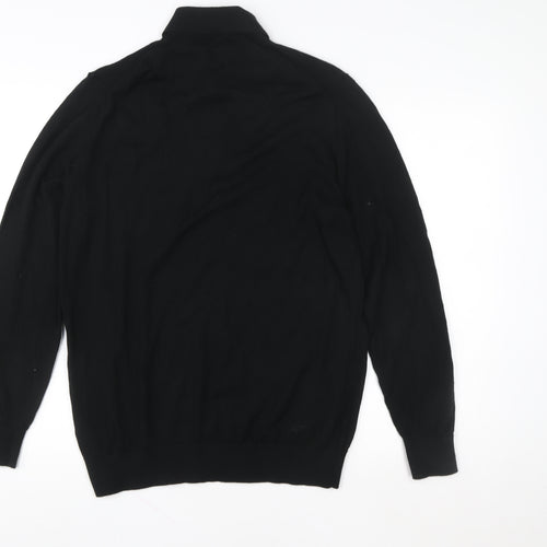 Marks and Spencer Autograph Men's Black Merino Wool Collared Henley Jumper L