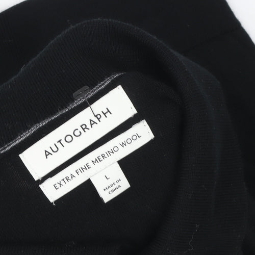 Marks and Spencer Autograph Men's Black Merino Wool Collared Henley Jumper L