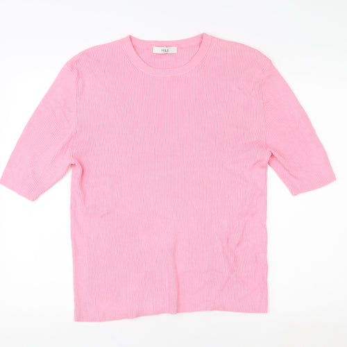 Marks and Spencer Women Petal Pink XL Ribbed Viscose Knit Top