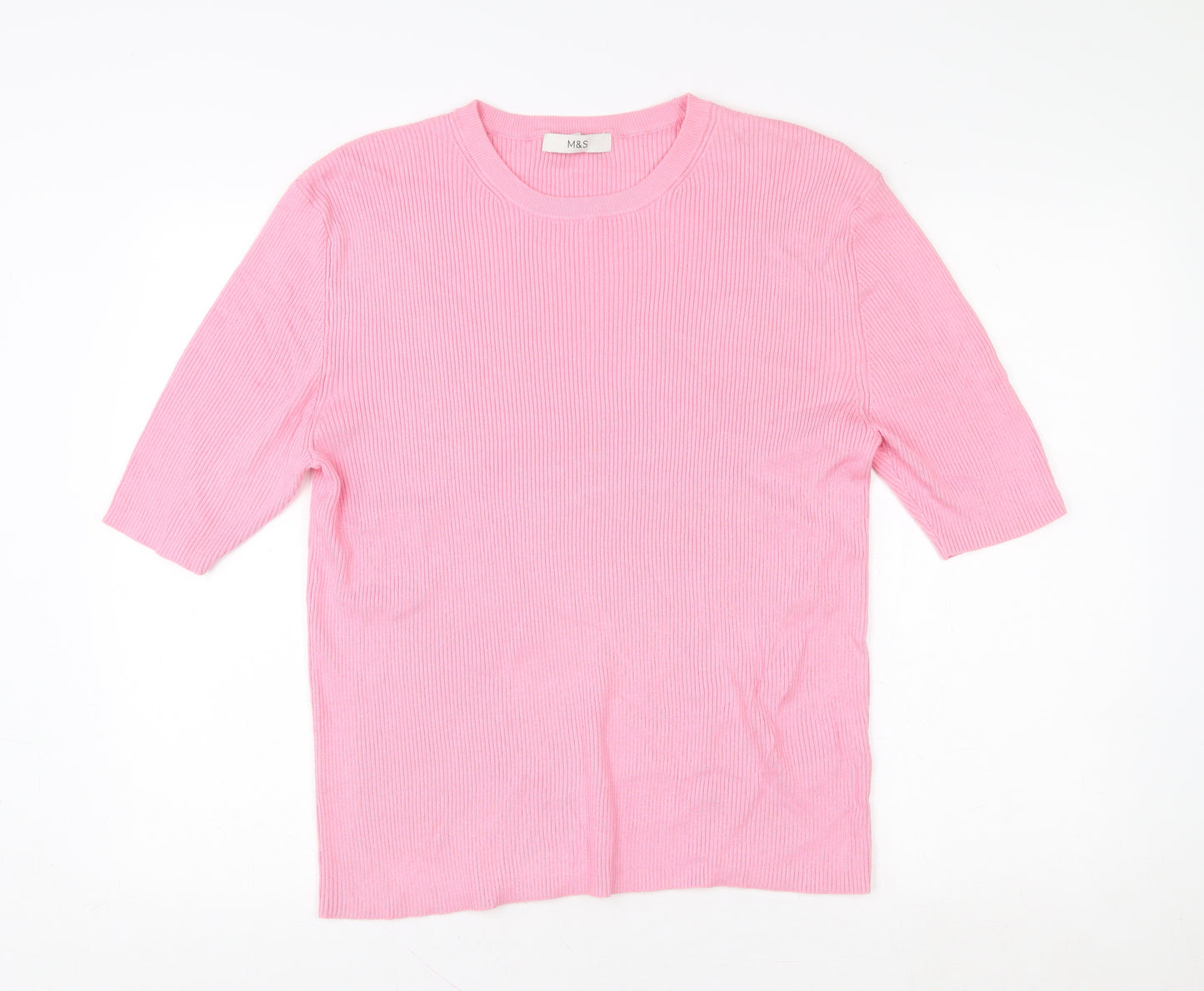 Marks and Spencer Women Petal Pink XL Ribbed Viscose Knit Top