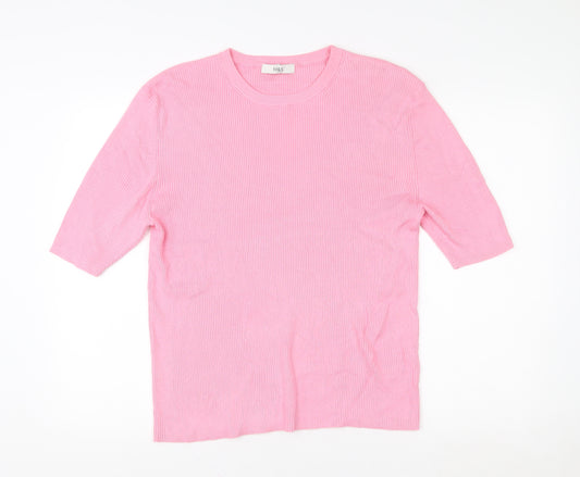 Marks and Spencer Women Petal Pink XL Ribbed Viscose Knit Top