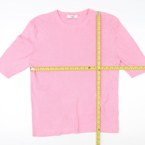 Marks and Spencer Women Petal Pink XL Ribbed Viscose Knit Top