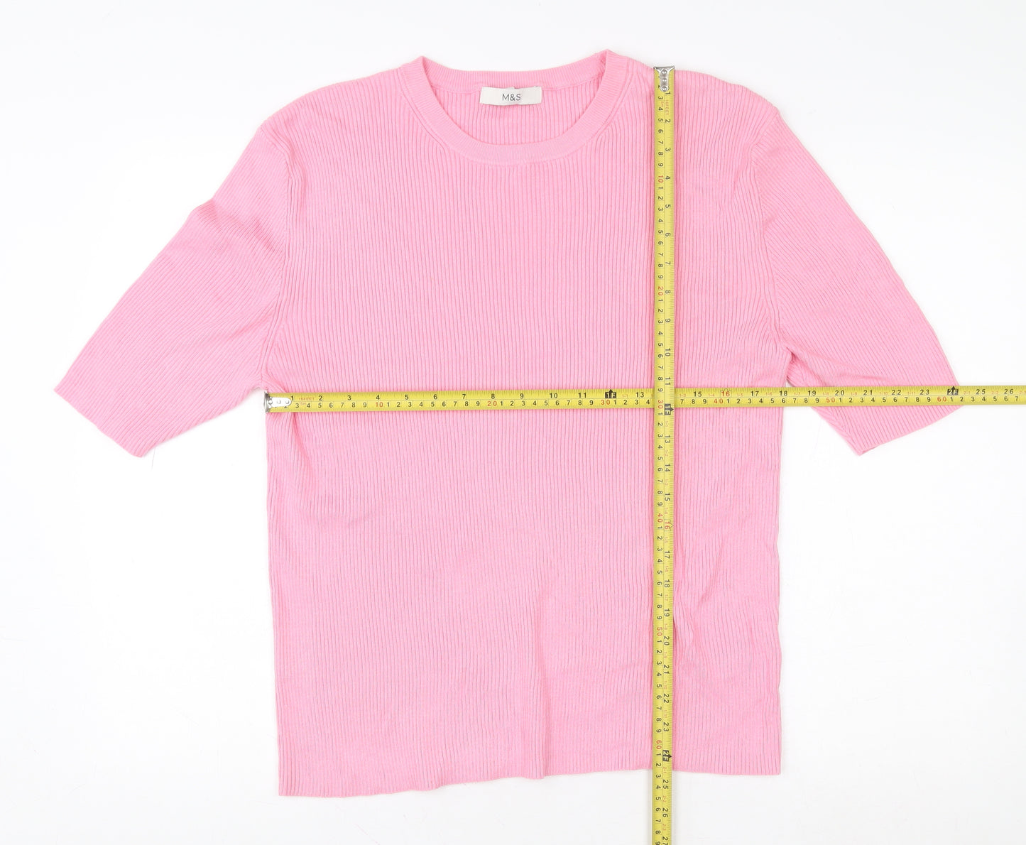 Marks and Spencer Women Petal Pink XL Ribbed Viscose Knit Top