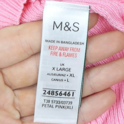 Marks and Spencer Women Petal Pink XL Ribbed Viscose Knit Top