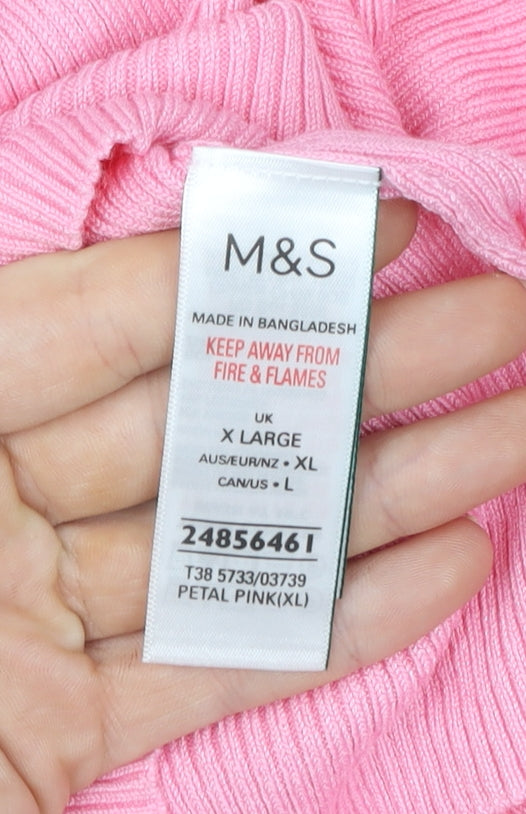 Marks and Spencer Women Petal Pink XL Ribbed Viscose Knit Top