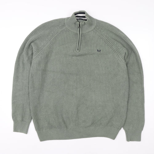 Crew Clothing Company Men's Green 1/4 Zip Cotton Knit Sweatshirt L
