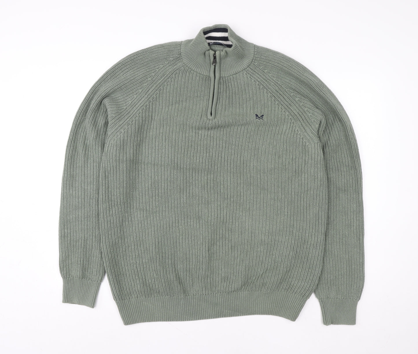 Crew Clothing Company Men's Green 1/4 Zip Cotton Knit Sweatshirt L