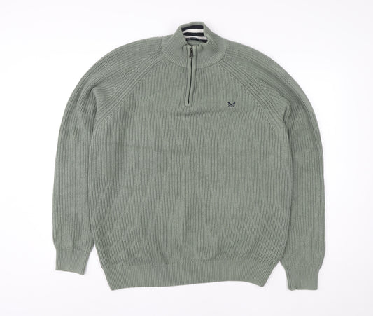 Crew Clothing Company Men's Green 1/4 Zip Cotton Knit Sweatshirt L