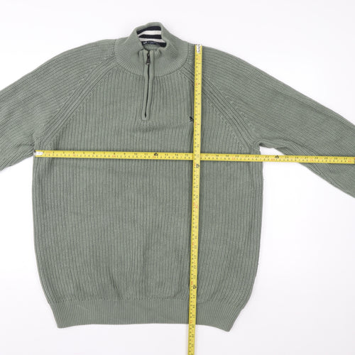 Crew Clothing Company Men's Green 1/4 Zip Cotton Knit Sweatshirt L