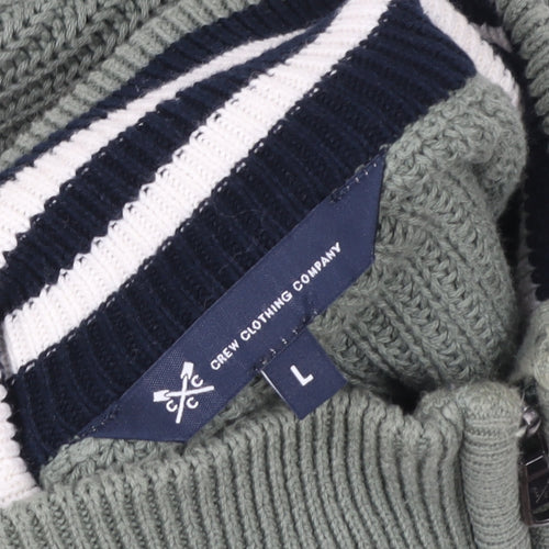 Crew Clothing Company Men's Green 1/4 Zip Cotton Knit Sweatshirt L