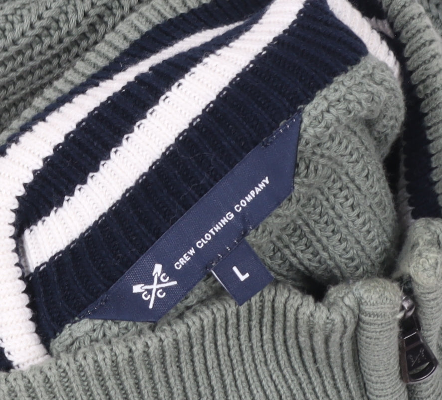 Crew Clothing Company Men's Green 1/4 Zip Cotton Knit Sweatshirt L