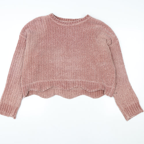 Zara Women Pink Chunky-Knit Crew Neck Pullover Jumper Size 8