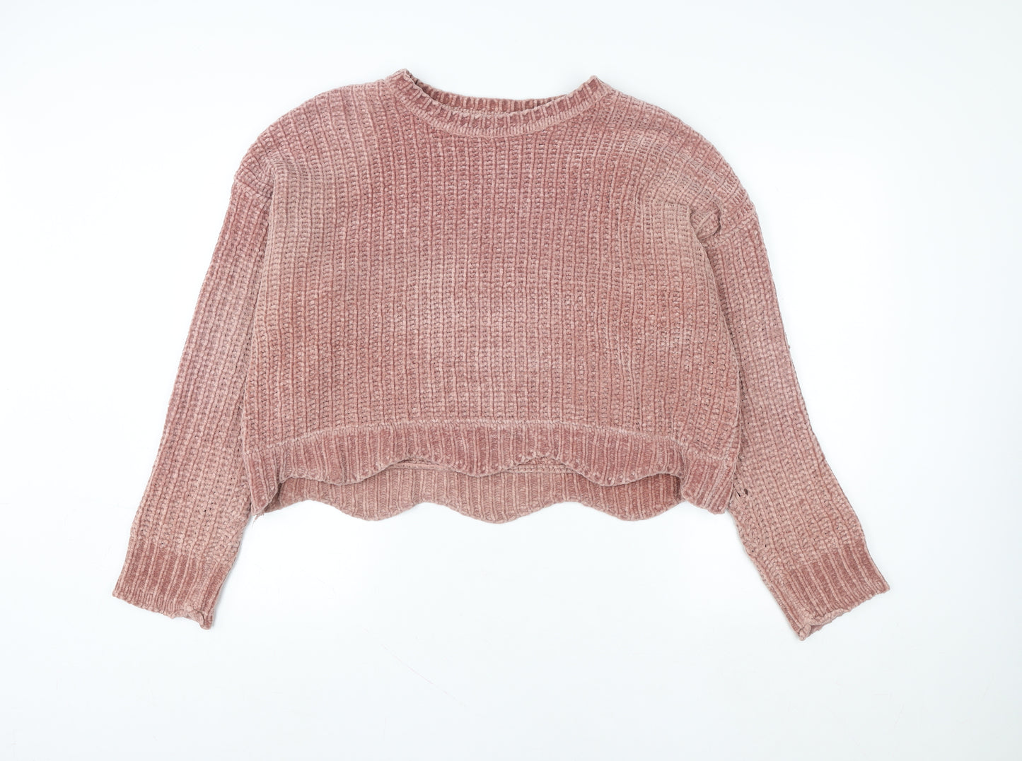 Zara Women Pink Chunky-Knit Crew Neck Pullover Jumper Size 8