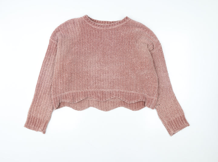 Zara Women Pink Chunky-Knit Crew Neck Pullover Jumper Size 8