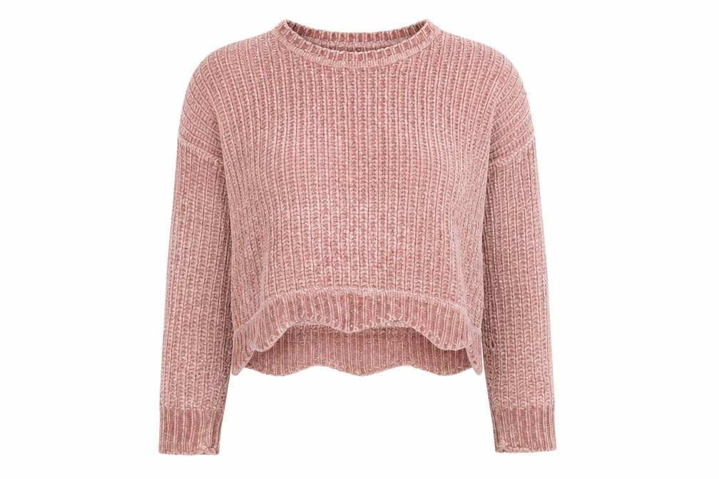 Front view of Zara Women Pink Chunky-Knit Crew Neck jumper, size 8