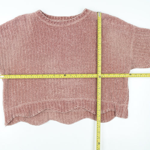 Zara Women Pink Chunky-Knit Crew Neck Pullover Jumper Size 8