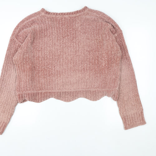 Zara Women Pink Chunky-Knit Crew Neck Pullover Jumper Size 8