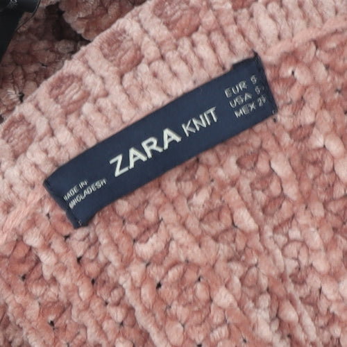 Zara Women Pink Chunky-Knit Crew Neck Pullover Jumper Size 8
