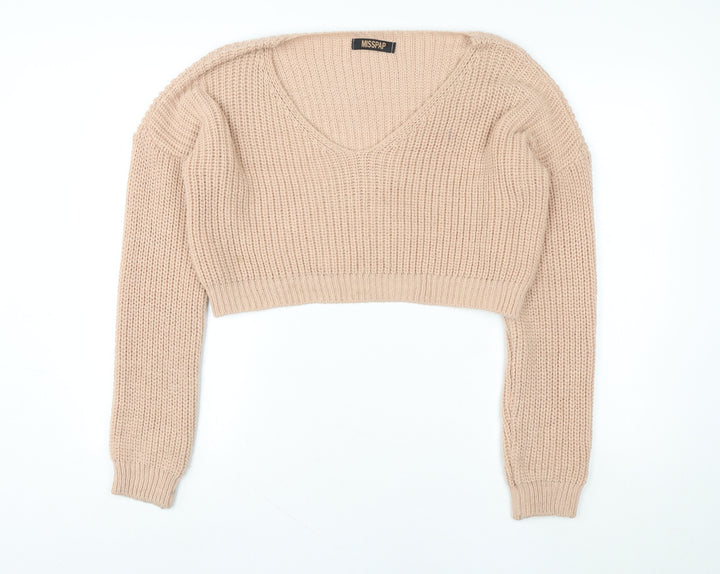 MISSPAP Women Beige Acrylic Knit Cropped Pullover Sweater Size 6