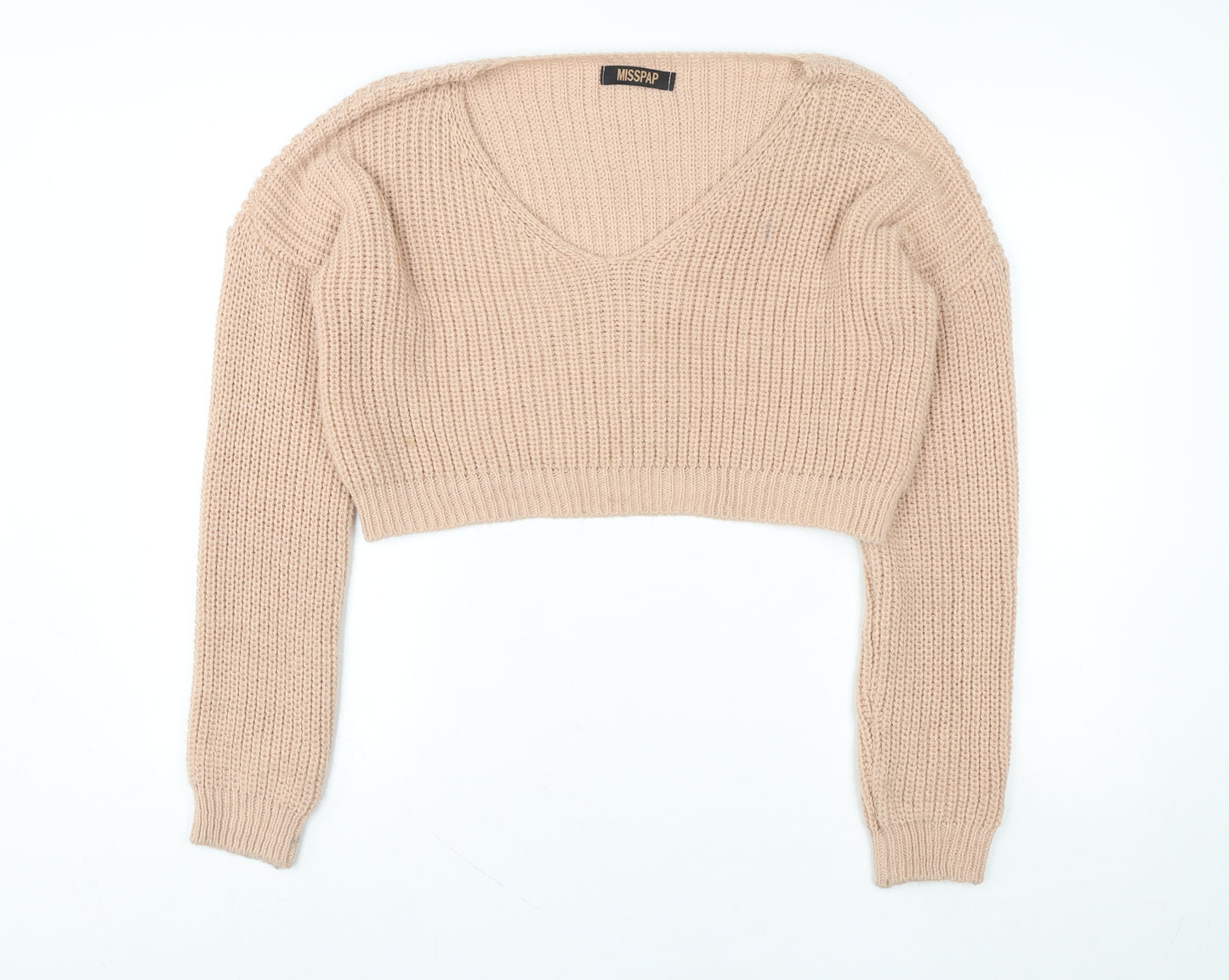 MISSPAP Women Beige Acrylic Knit Cropped Pullover Sweater Size 6