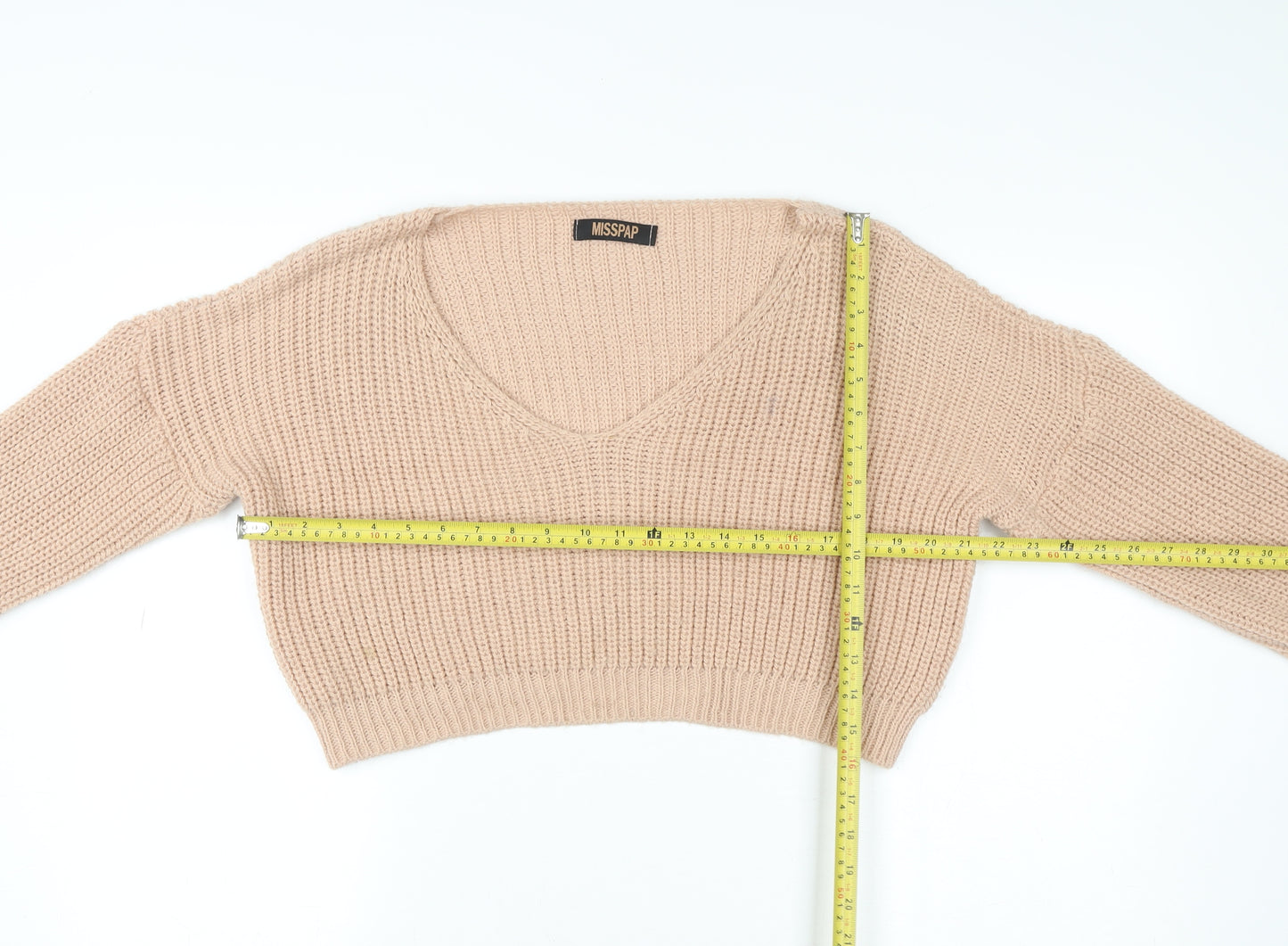 MISSPAP Women Beige Acrylic Knit Cropped Pullover Sweater Size 6